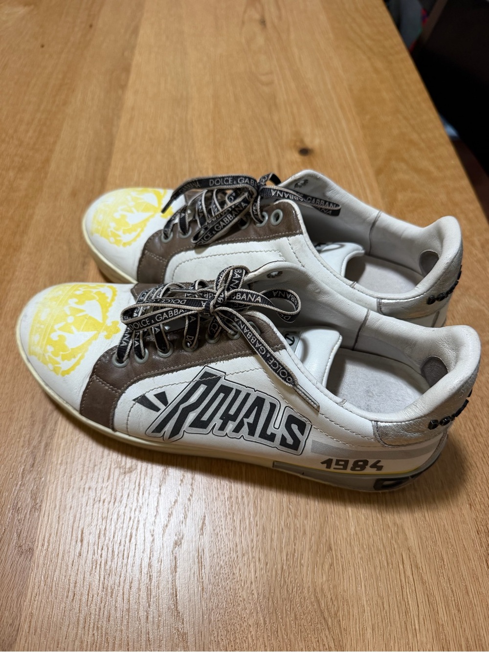 Dolce & Gabbana White, Yellow & Brown Men's 'Royals' Sneakers
